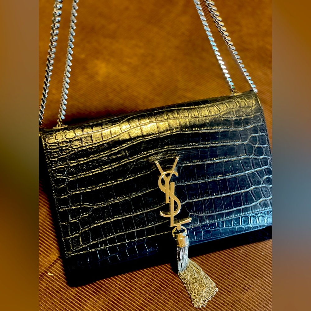 YSL medium KATE croc-embossed w/ silver hardware #consignment